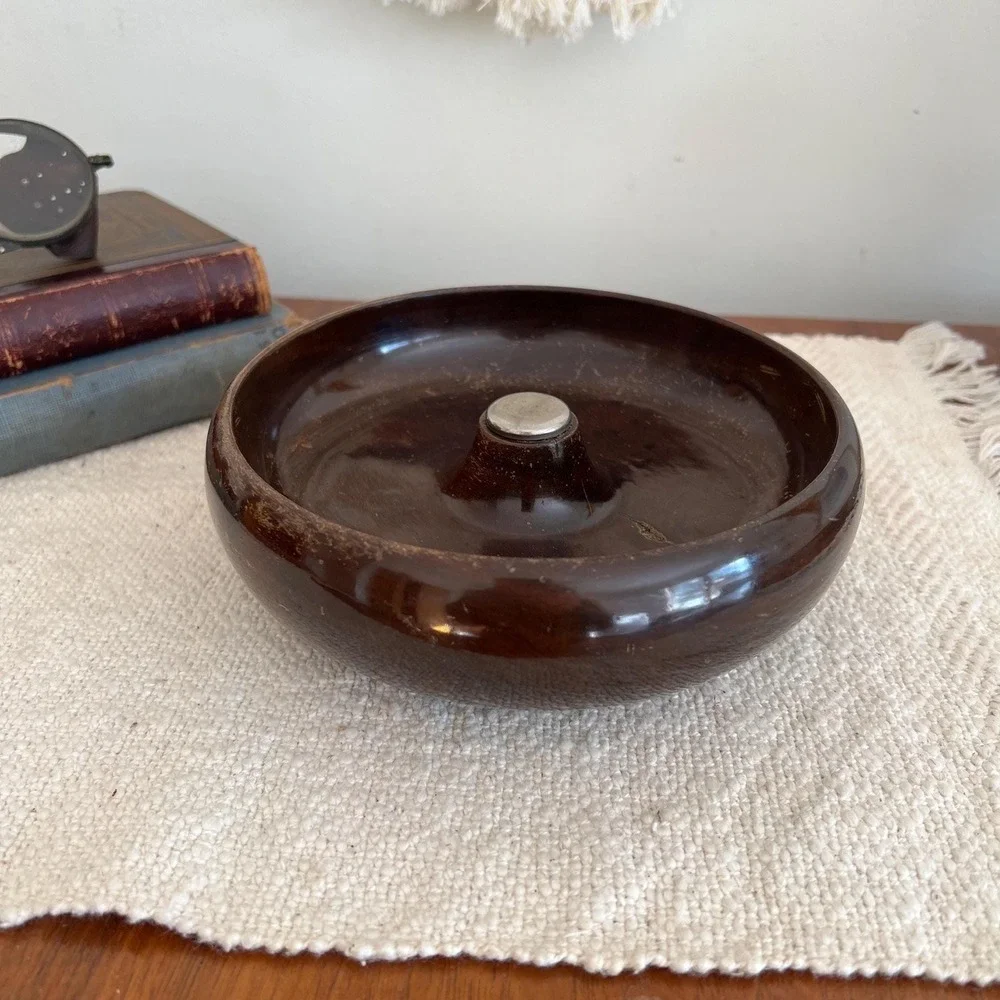 Vintage Wood Nutcracker Bowl with Center Metal Striker (3622)